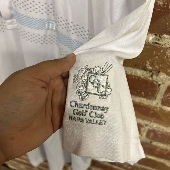 Travis Mathew Men Polo Shirt 2XL White Striped Napa Valley Short Sleeve - Picture 3 of 4